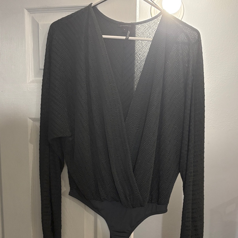 Dynamite Elegant Slate Gray Wrap Bodysuit